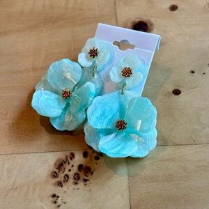 Statement Floral Earrings – Light Blue / Teal / Aqua – NWT